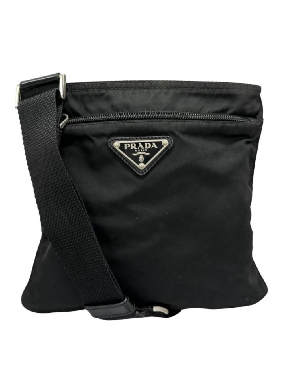 Prada Shoulder Bag Tessuto Triangle Logo Crossbody Nylon Black Silver